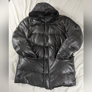 Vintage 90 Armani Collezioni Men's Leather Down Puffer Coat